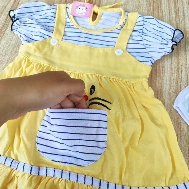 CANTIK Dress rok katun set + BANDO / TOPI baju anak bayi perempuan cewek
