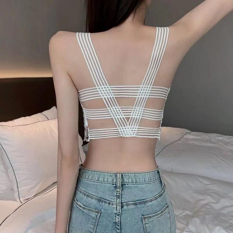 Versi Korea Hollow Deep V Seksi Pakaian Luar Yang Indah Kembali Renda Kamisol Bottoming Top Mahasisw