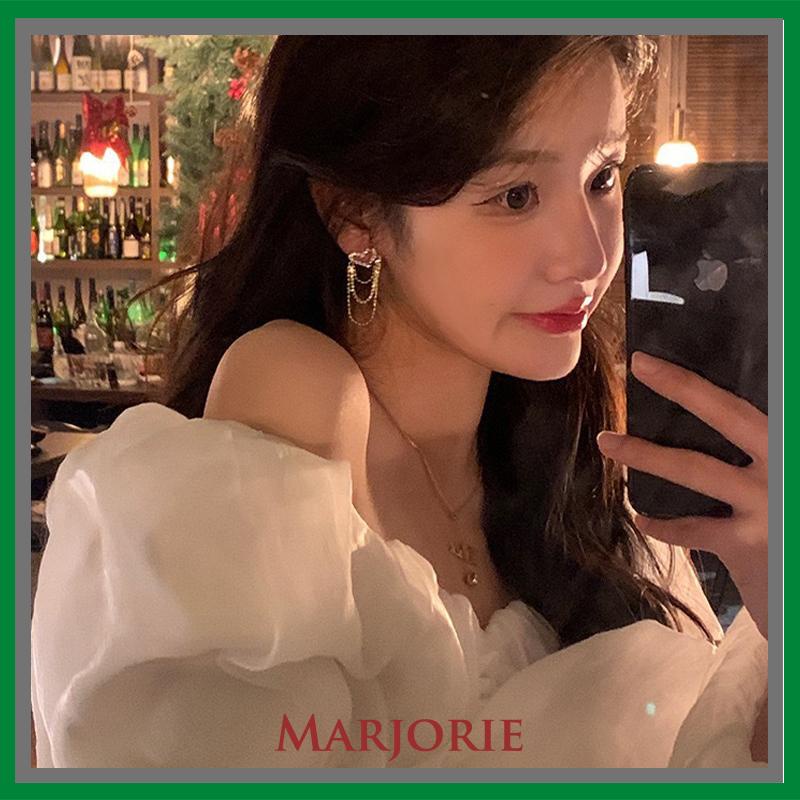 Anting rumbai Korea Rhinestone Berbentuk Hati Earrings Anting Tindik Perhiasan Wanita Fashion Murah Hadiah Perhiasan-MJD