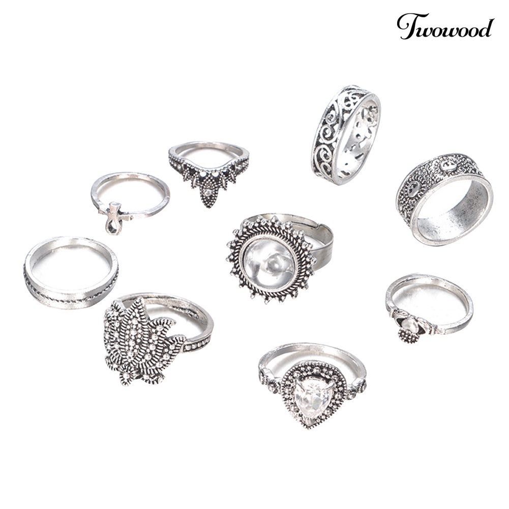 9 Pcs / Set Cincin Knuckle Berlian Imitasi Gaya Retro Untuk Wanita