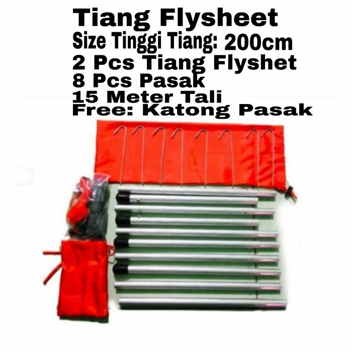 Tenda Camping Tiang Frame Flysheet+Pasak+Tali