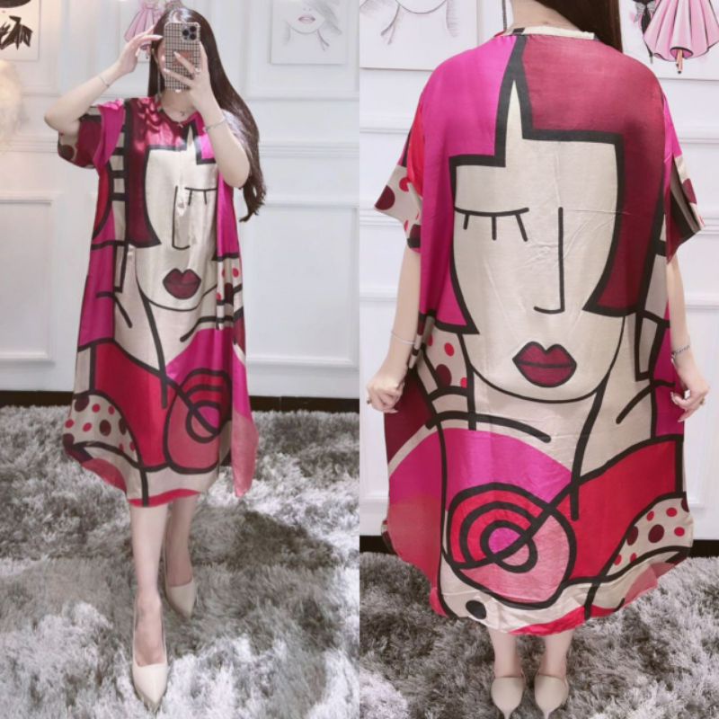 Baju Dress Motif Lucu Karakter wanita dewasa busui kekinian