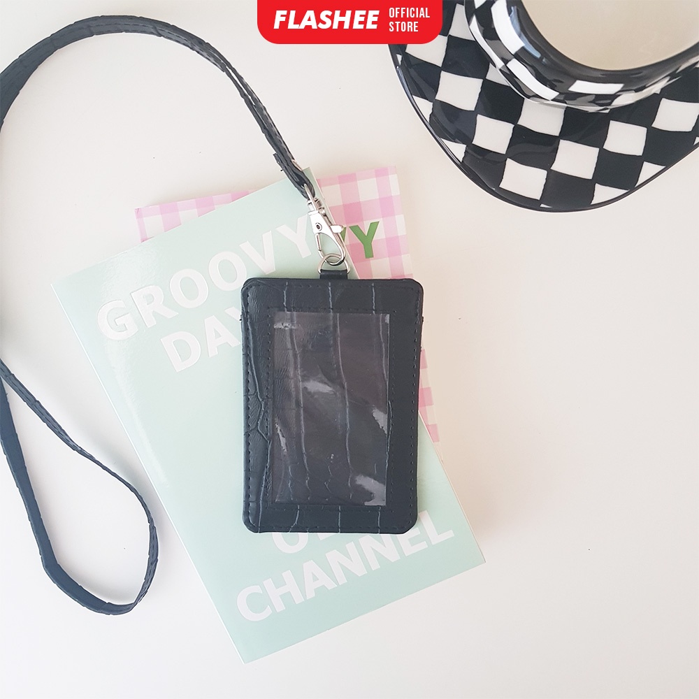 

Flashee Name Tag Croco ID Card Holder Crocodile Kulit Lanyard Kerja PU Leather Lanyard NameTag Hitam