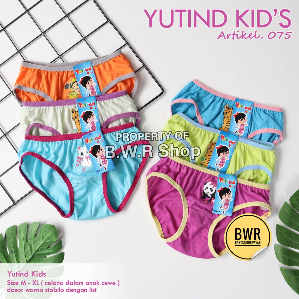 [ 6pc ] CD Anak Yutind 075 Stabilo List / Celana Dalam Anak Perempuan Yutind Kids List Warna | Bwr