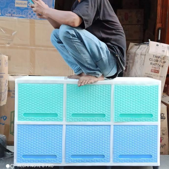 

Lemari plastik triple club flip 2 susun Biru Hijau stock ready