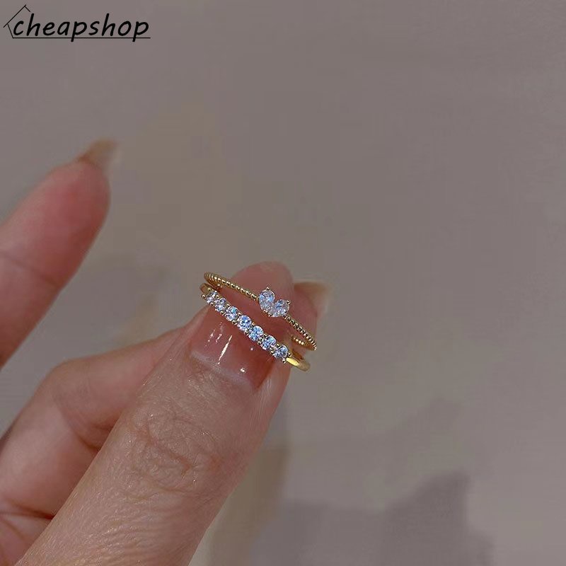 IFYOU 2pcs / set Cincin Berlian Bentuk Hati Warna Silver Gaya Vintage Untuk Wanita