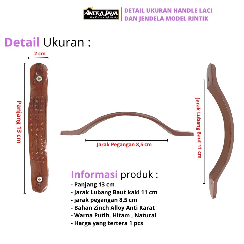 Handle Pintu Laci 12 cm Gagang Jendela Tarikan Lemari Bahan allumunium Hitam Putih Natural