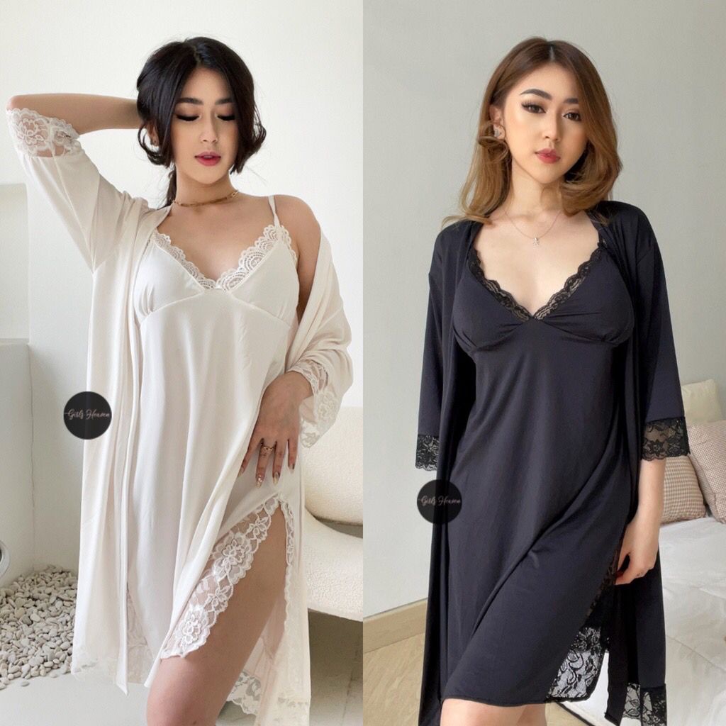 083 Lingerie Dress + Kimono + Belt Only by @bf_label | Lingerie Sexy Bahan Premium Spandeks Baju Tidur Premium Girlsheaven fit to jumbo Bisa COD