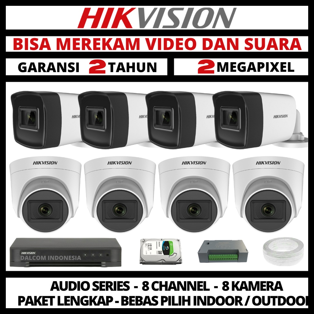 PAKET CCTV HIKVISION 2MP 8 CHANNEL 8 CAMERA TURBO HD 1080P KAMERA CCTV &amp; DVR FULL HIKVISION
