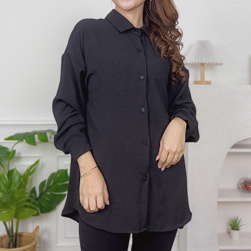 AFI - EC - ⭐️ PREMIUM AIRFLOW CRINCLE ⭐️ Anna Shirt CRINCLE-Hitam