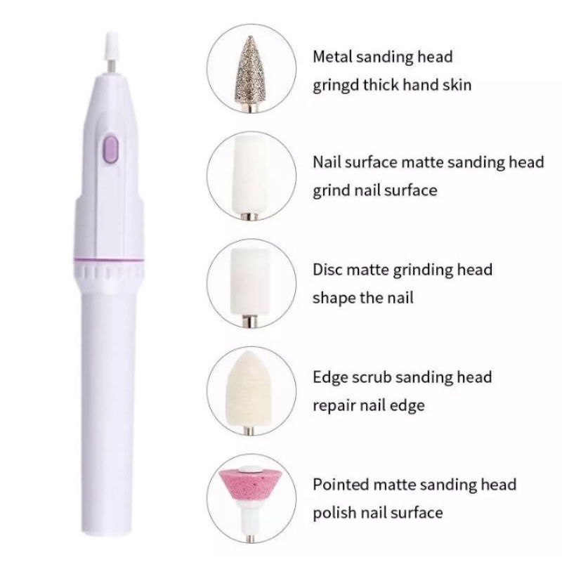 5in1 Electric Nail Polisher Portable Drill Grinding Alat Pengikir Kuku set Menicure Pedicure Kikir Kuku Dengan Lampu LED