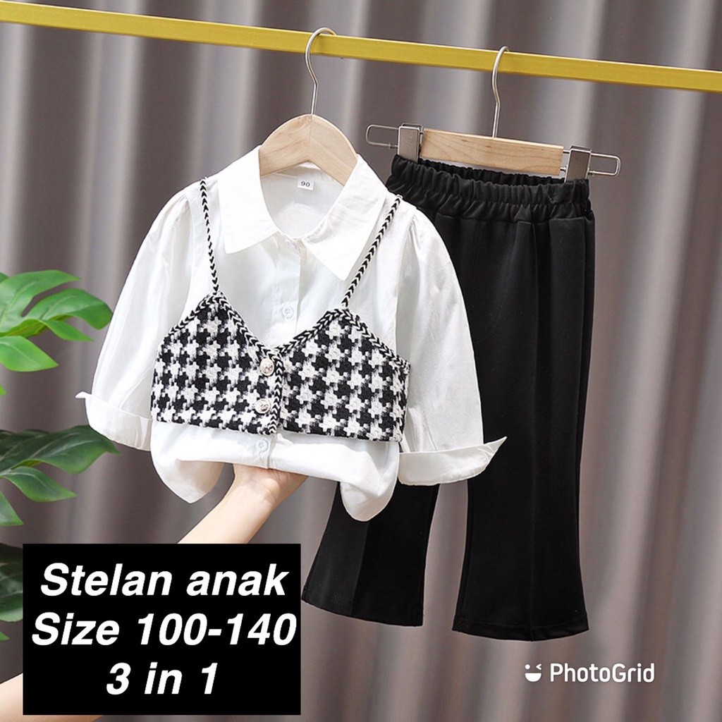 (LOLI-JKT) BS-342 SETELAN ANAK CEWEK ROMPI ANYAM SIZE 100-140