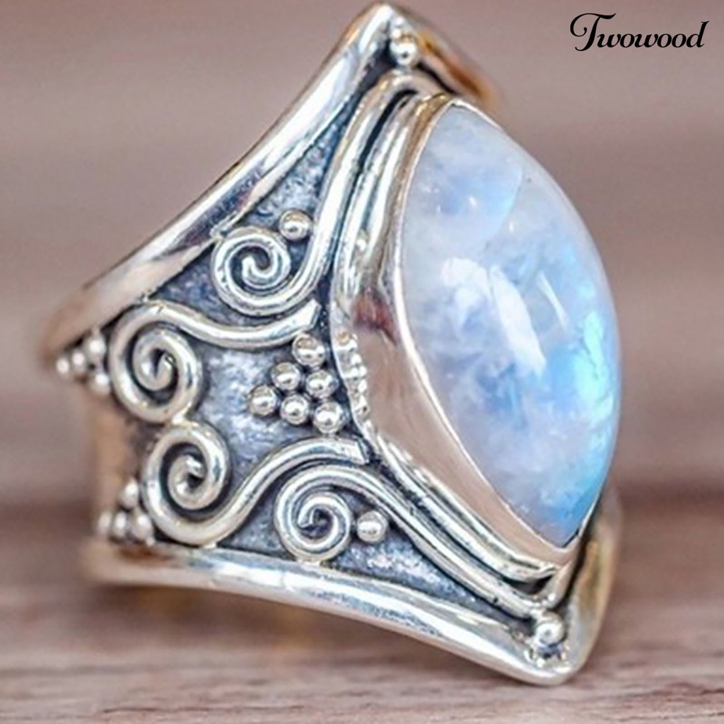 Cincin Batu Oval Bahan Alloy Gaya Vintage Untuk Wanita