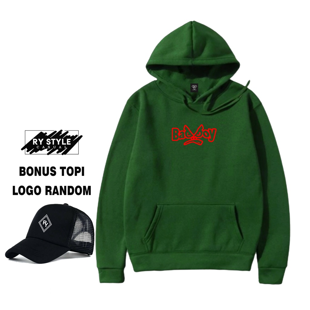 Ry Style - Jaket Hoodie BadBoy Motif Merah + Topi Random  - Bonus Topi Ry - Hoodie Pria Dan Wanita -