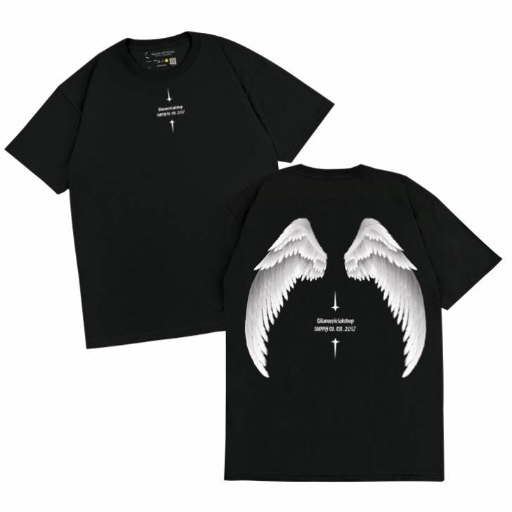 Gilan Kaos Baju PRIA/WANITA ORIGINAL ANGEL WING T Shirt Distro Desain Oversize Premium Hitam Putih Lengan Pendek Panjang Motif Sablon Viral Trendy Jepang Japan Keren Kekinian Unisex-V3 HITAM