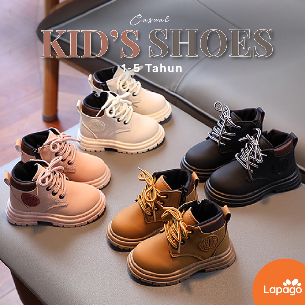 LAPAGO - Sepatu Boots Anak Perempuan Kulit Leather Casual Elegant Import Usia 1 - 5 Tahun Type MDX