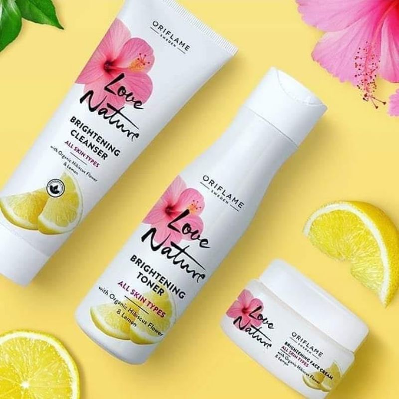 Love Nature Brightening Cleanser/Toner/Face Cream with Organic Hibiscus Flower &amp; Lemon