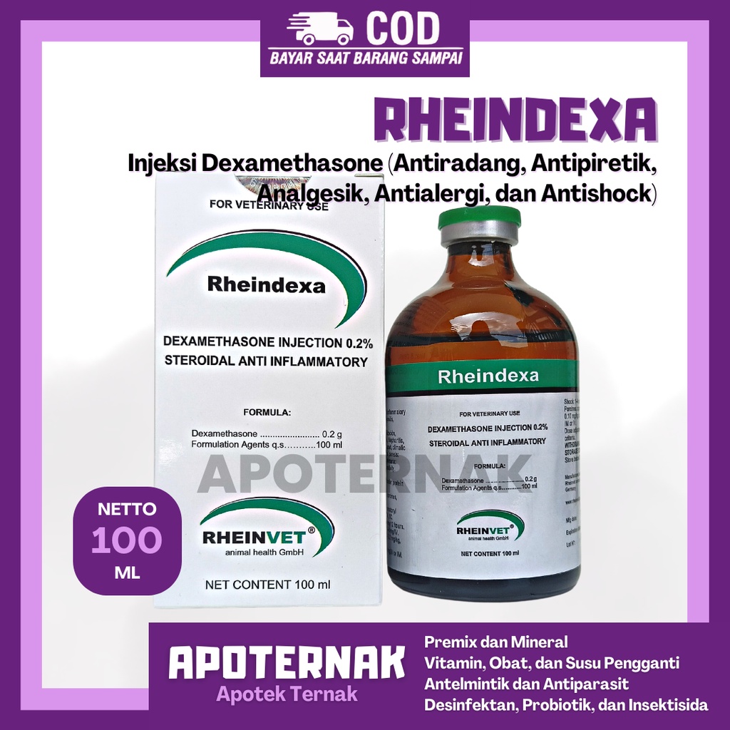 RHEINDEXA (Dexamethasone) OBAT BENGKAK DAN ALERGI HEWAN | Antiinflamasi Antiradang Antipiretik Analgesik Antialergi Antishock anti radang Dexa | Rheinvet Jerman