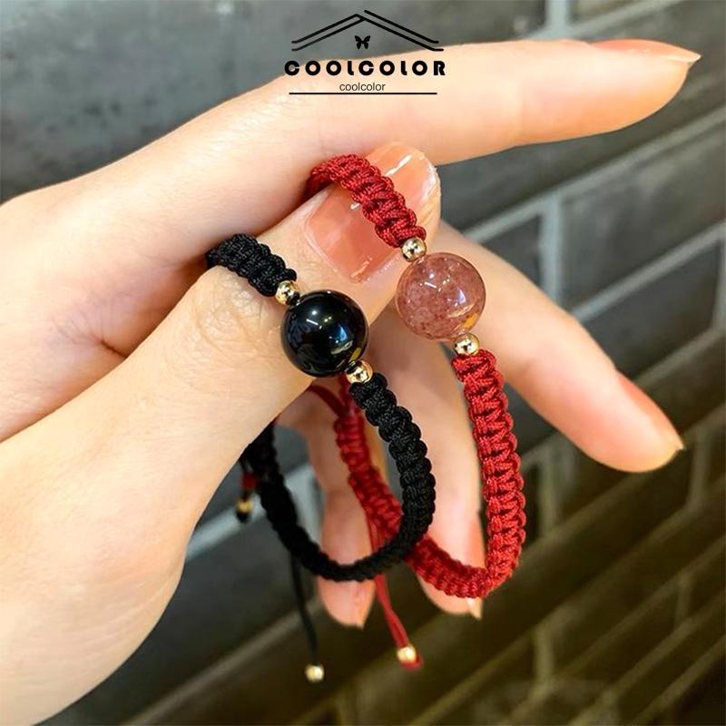 COD❤️Gelang Tenun Pasangan Obsidian Rasa Desain Niche Temperamen Sederhana Tali Gelang Kristal- cl