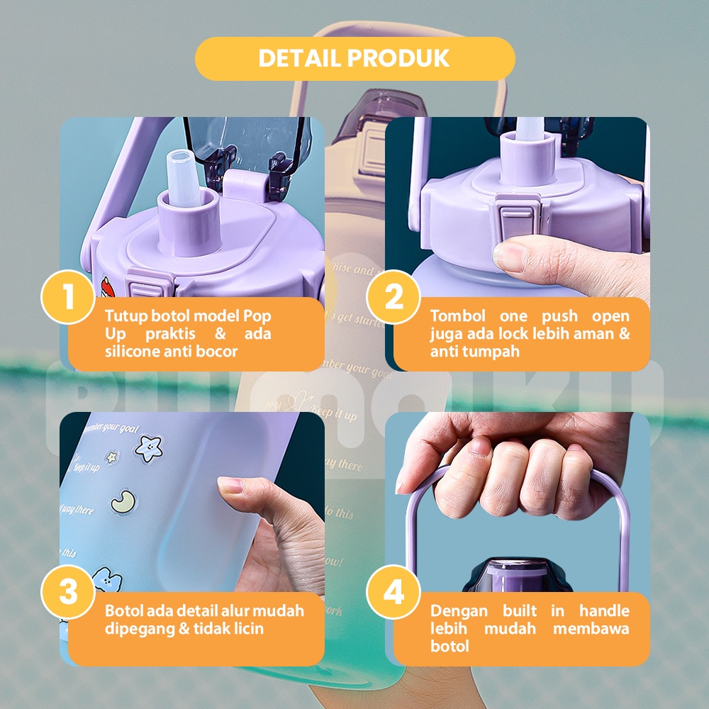 Rumaku Botol Minum Pelangi Gradasi 2 Liter Motivation Gratis Stiker 2000 mL Premium Quality