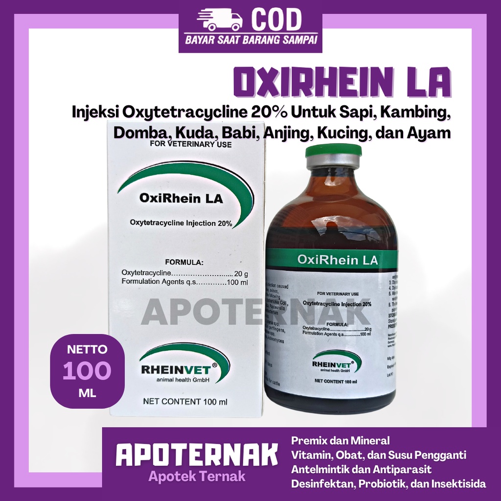 OXIRHEIN LA (Oxytetracycline 20%) | Antibiotik Long Acting untuk hewan Ternak | Seperti Limoxin 200 LA