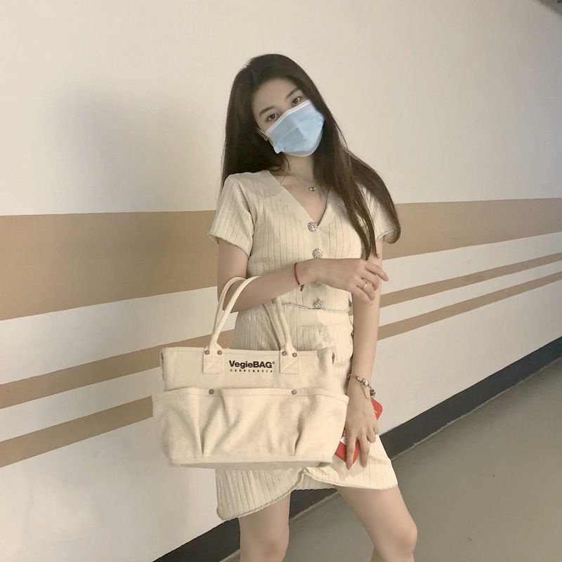 ✤Sera 2021 New Fashion Jepang Vegiebag Ibu Tas Kanvas Tas Wanita Messenger Kapasitas Besar Portabel Tote Bag Pasang