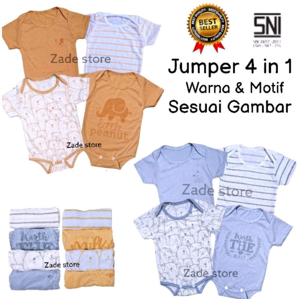 SET JUMPER 4 IN 1 jumper bayi lengan pendek jumpsuit newborn 0-6 bulan romper 4in1