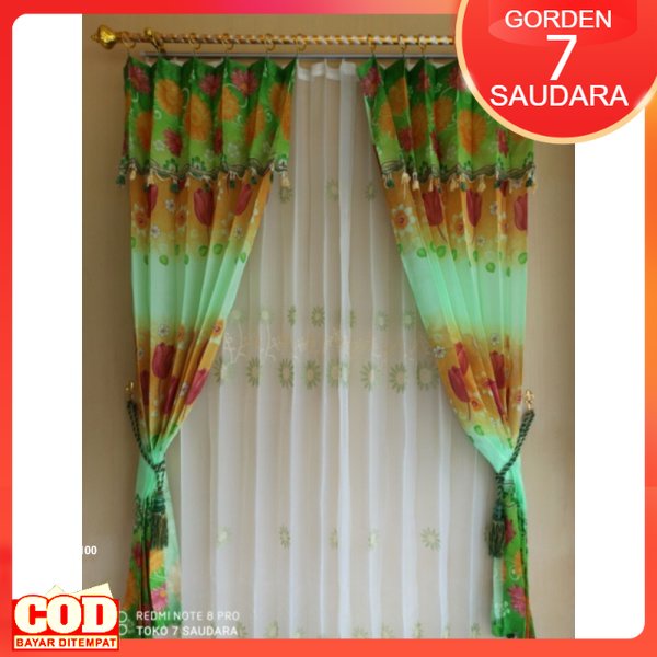 Gorden Pintu Motif Bunga L 100 X P 200 cm Murah Warna Hijau Hordeng Korden Tirai Slambu Klambu Pintu