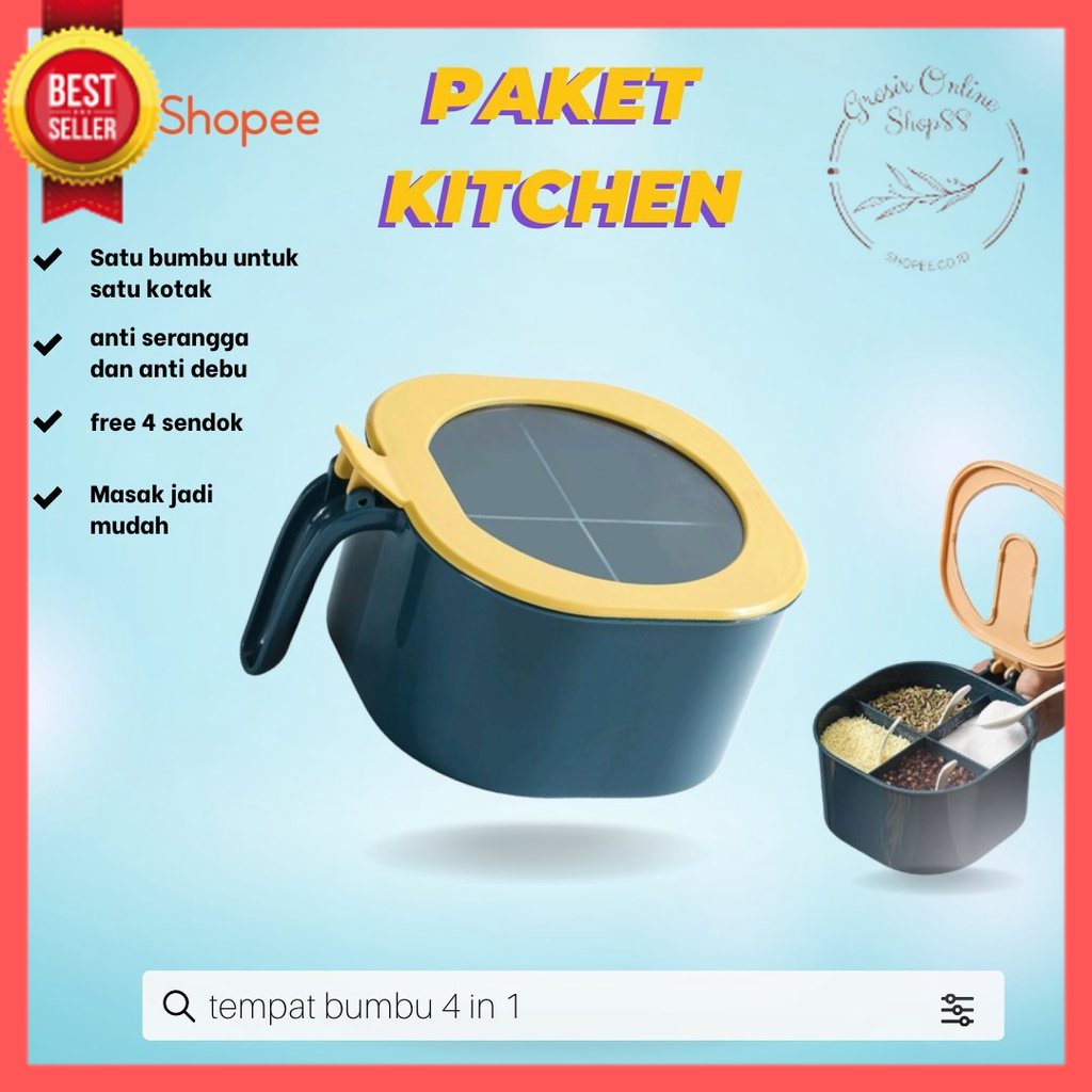 GOS - PAKET KITCHEN 3in1 TUDUNG SAJI 4 SUSUN + TEMPAT BUMBU 4in1 + CENTONG KELINCI