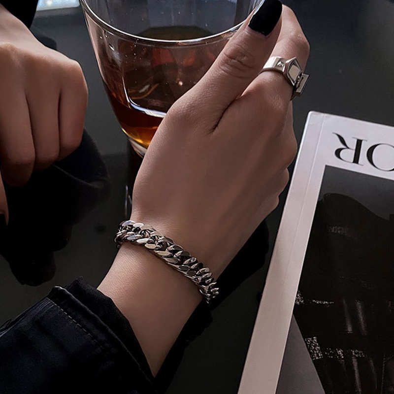 Gelang Pasangan Bahan Titanium Steel Gaya Hip Hop Untuk Unisex