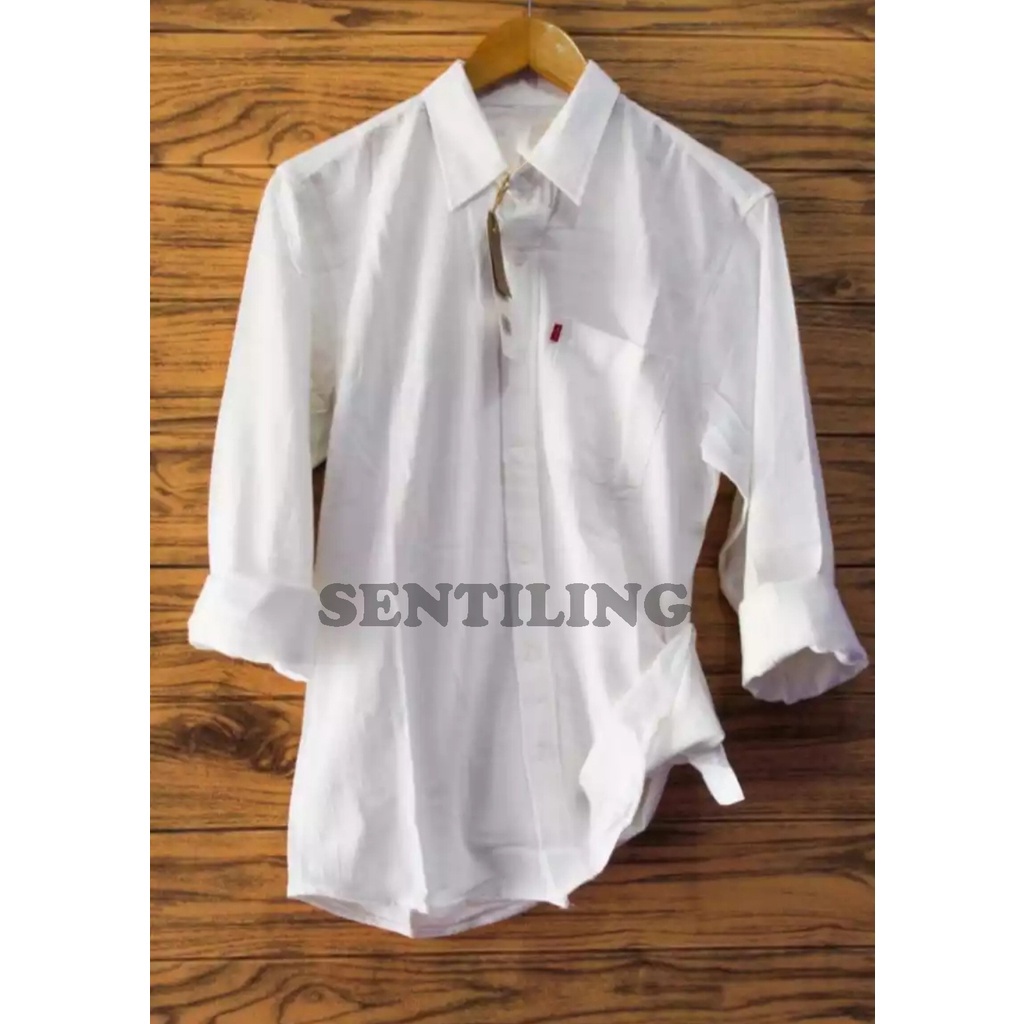 Terwuwu kemeja panjang pria cowok gatlemen cowok biru navy dongker polos formal kantor hem baju kemeja pria lengan panjang distro kasual santai casual katun dinas pns kerja putih merah marun kuning hitam premium pria cowok laki laki terlaris murah-Panjang Putih