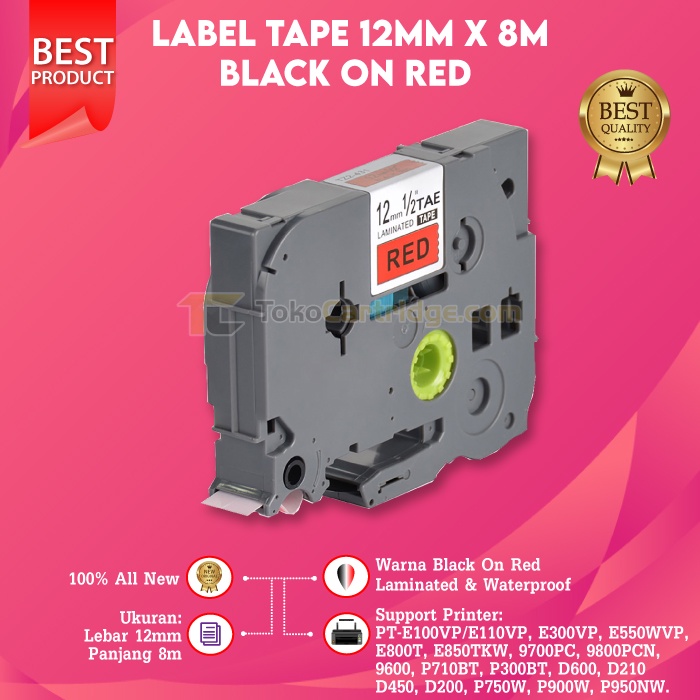 

Compatible Label Tape Laminated TZE-431 12mm X 8m Black On Red Cassette Printer Bro PT-E300 PT-E550 PT-P710BT PT-P300 PT-D210 PT-P750W PT-P900W