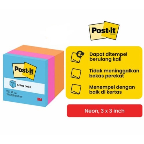 3M POST IT STICKY NOTES 2053 400 LBR 76 X 76 MM 3 WARNA MEMO TEMPEL TUMPUK