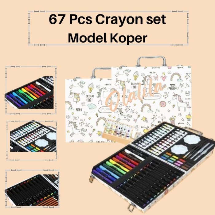 

[COD AKTIF] Crayon Set Koper isi 67 pcs Untuk Mewarnai/Kado Anak Lengkap New model