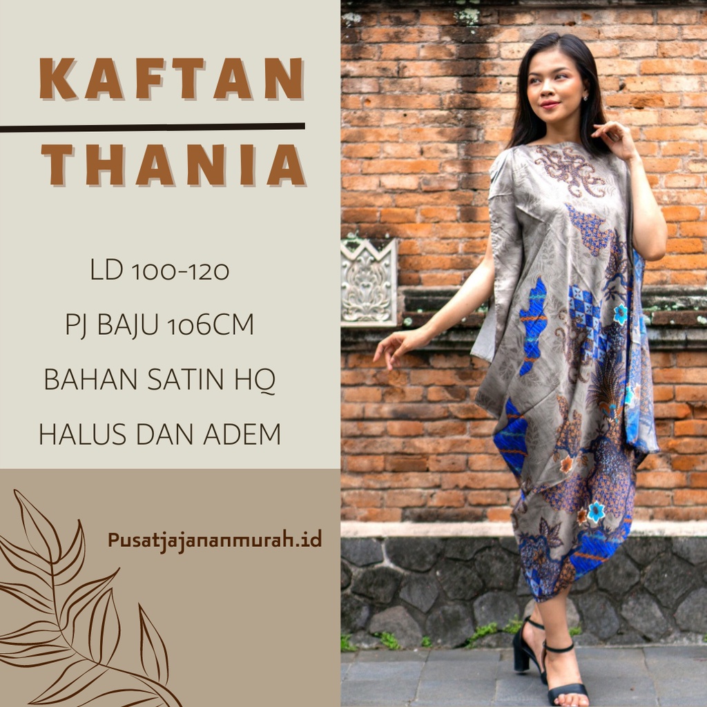 TERLARIS/Dress Batik Kaftan Asimetris Best Seller/Kaftan THANIA Batik Pola Grey/SILVER/KAFTAN PREMIU
