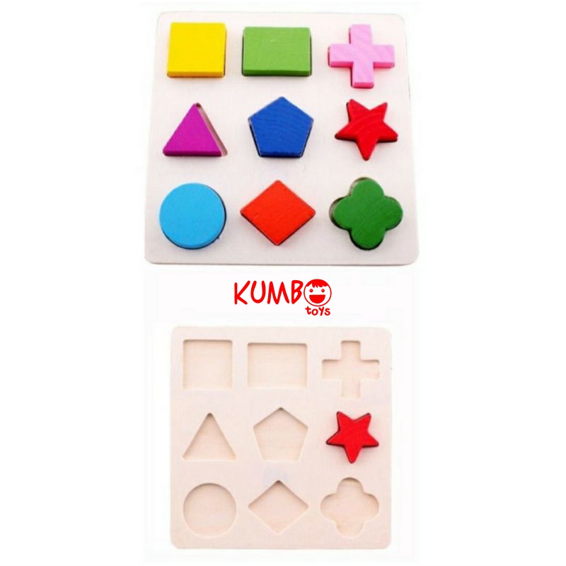 Mainan Edukasi Puzzle Kayu 3D Mencocokan Bentuk