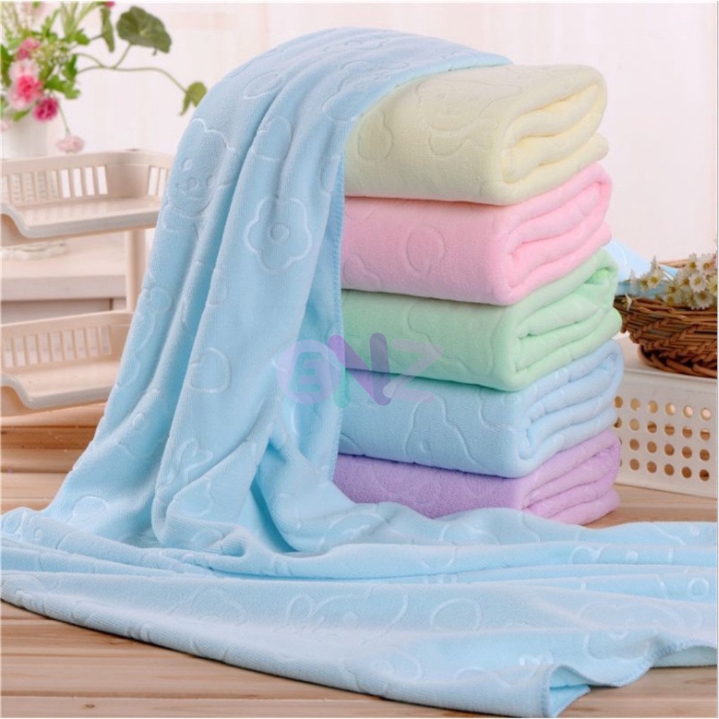 ENZ ® HANDUK MANDI DEWASA MOTIF BEAR UKURAN JUMBO POLOS MICROFIBER LEMBUT UKURAN 70 X 140cm O1031