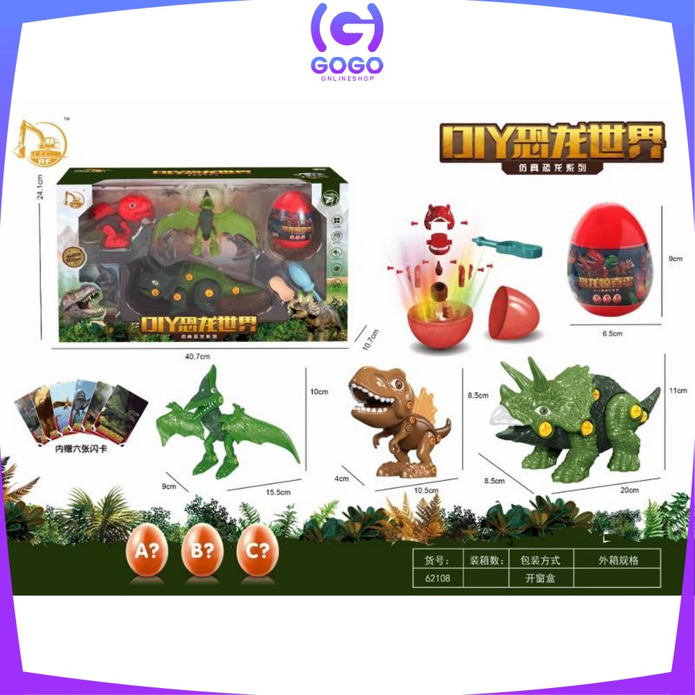 GOGO-M141 Mainan Anak Dinosaurus Set Mainan Telur Kejutan Dino Trex Bongkar Pasang Mainan DIY Anak