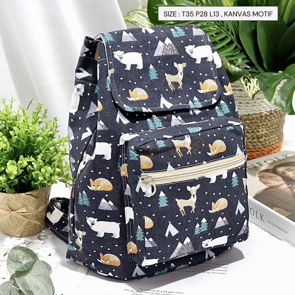 Ransel Kanvas Wanita Travel Multi-fungsional Tali Serut Ransel Siswa Campus Style banyak motif Warna-Motif 116