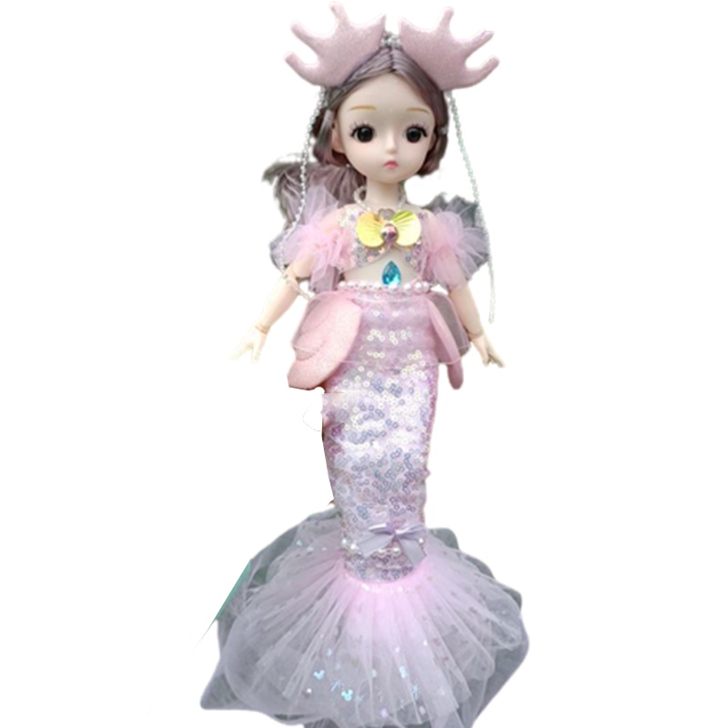 Mainan Boneka Barbie Bercahaya Musik Mermaid Putri Bergerak Sendi Ikan Hadiah Ekor