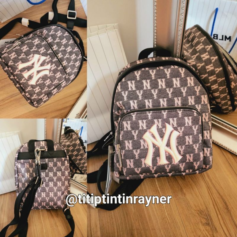 TAS RANSEL MINI MLB KOREA NY LOGO PINK & WHITE