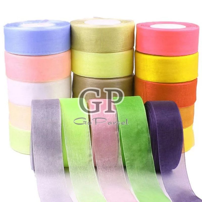 ( 3 Meter ) PITA ORGANDY POLOS 2 IN ( 5 CM ) - GIFT RIBBON 2 INCH PITA ORGANDI / ORGANZA RIBBON /  KAIN / HIASAN PARCEL / KADO / HAMPERS