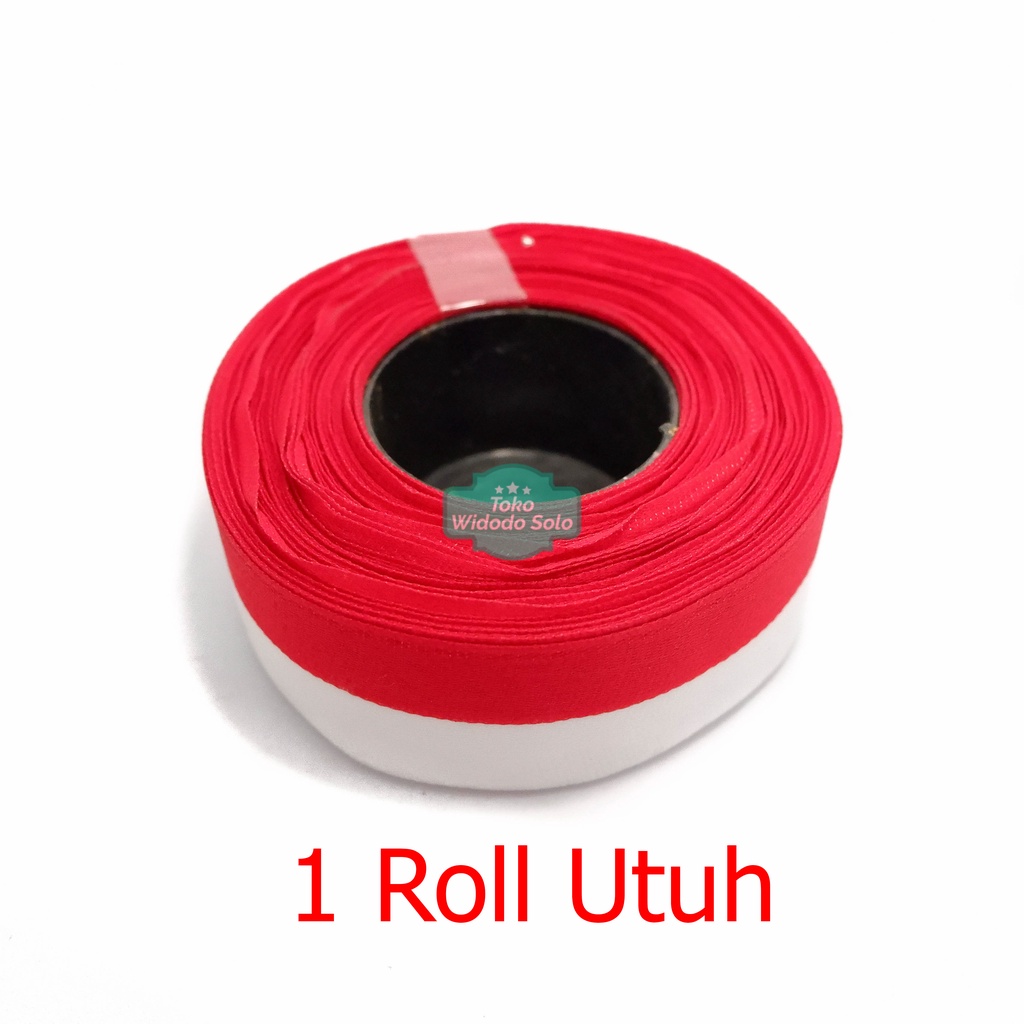 

1 ROLL Pita Merah Putih Besar 1 Inch Satin Kain Pita Kado Ribbon