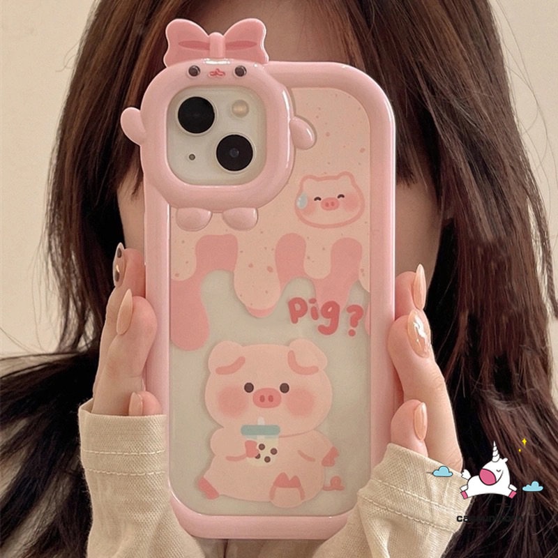 Casing Lensa Monster Busur Kartun 3D Untuk POCO M3 X3 NFC Pro Mi 11Lite Redmi Note9 8 11 11Pro+10 11s 10Pro Redmi9 9A 10 9T 10A 10C A1+9C NFC Teh Susu Lucu Babi Es Soft Cover Krem