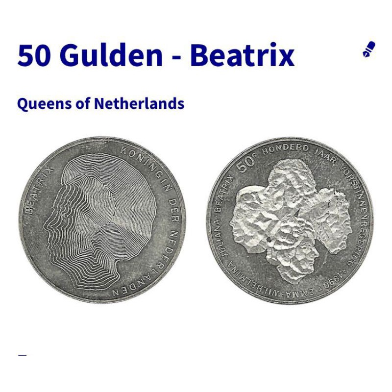 Koin perak 50 Gulden - Beatrix, 100th Anniversary of Queen-ruled Netherlands (25gram = 23,125 fine s