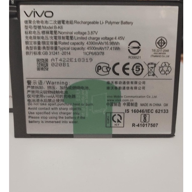 Battery Batre VIVO V19 B-K6 Batre 4500 mah  Original Battre B K6 VIVO Baterai Batre