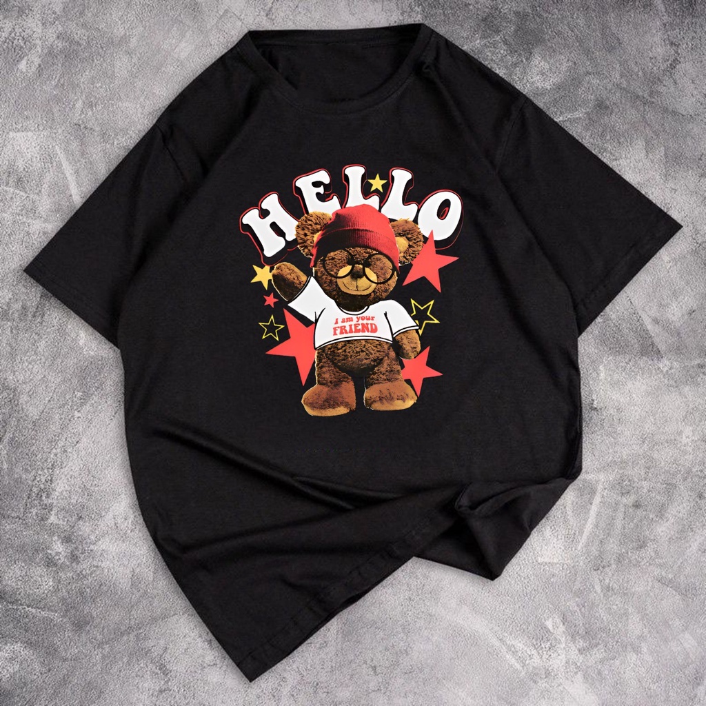 GSC - Baju Kaos Oversize HELLO BEAR / Kaos Oversize Pria &amp; Wanita Terbaru 24s