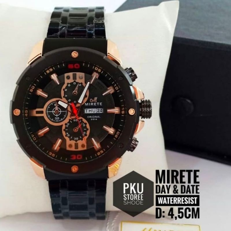 Fitur Tanggal Hari Jam Tangan Pria Mirete Free Box New | Anti Air Rantai Stainless Stell | JAM Tangan Kasual Pria Original | Free Box Exklusive | JAM Mirete