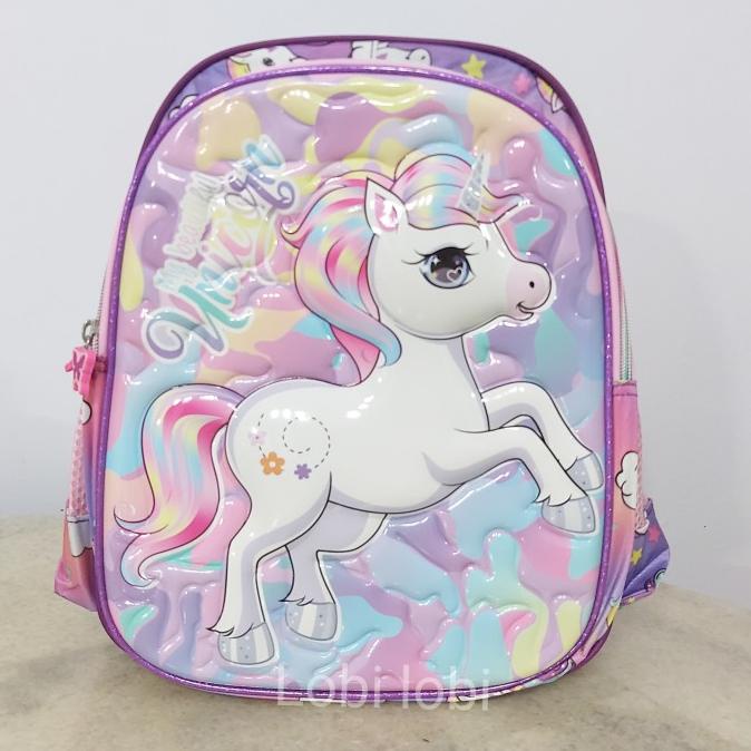 Tas Sekolah Ransel Anak Perempuan Tk Timbul Kuda Unicorn Pony
