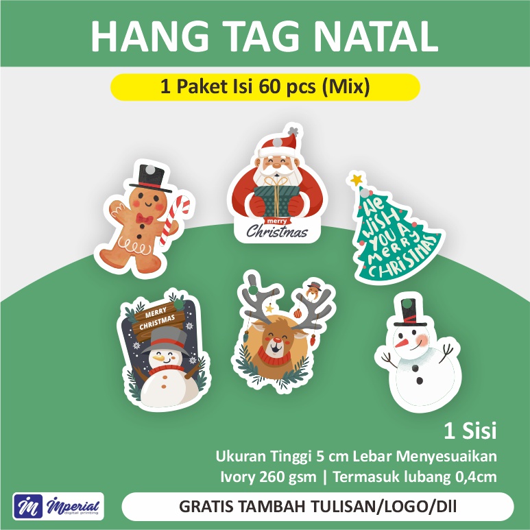 

(Uk T:5 cm) Hang tag Natal Paper Tag Packaging Merry Christmas Isi 60 pcs